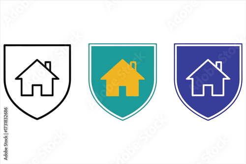 Vector art of home security shield icon set vector illustration of house protection symbols for real estate, insurance, or safety concepts in various styles