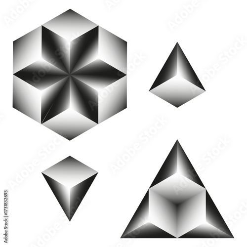 3D geometric shapes. Abstract light pattern. Volumetric polygon Vector. Minimalist design illustration.