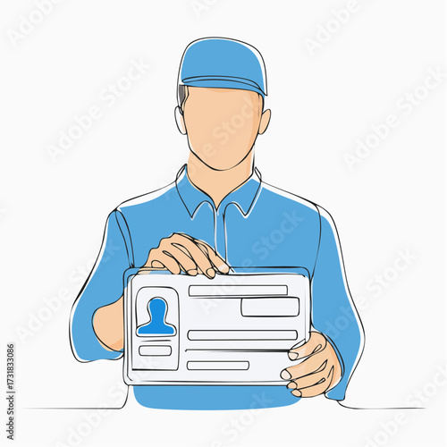continuous line drawing employee identification card illustration vector, Continuous one line drawing employee identification card illustration. Vector ID one line card, Business ID Card Continuous.