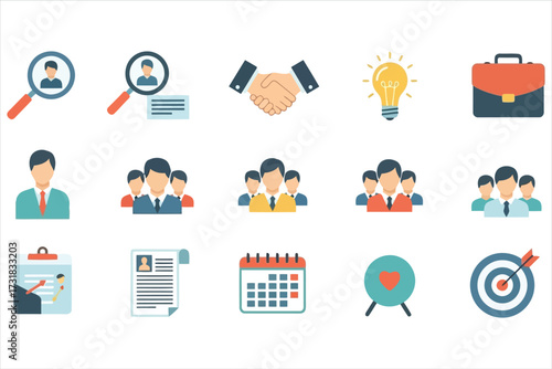 Vector art of job search and recruitment icons a vector illustration featuring various elements related to employment, hiring, and career development