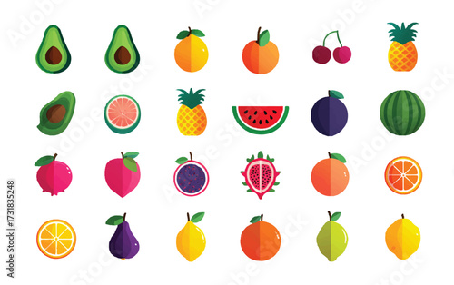 Colorful assortment of fresh fruits in vector format offering a vibrant and healthy collection for design projects