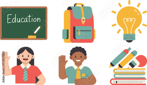 Educational icons with students backpack and learning tools