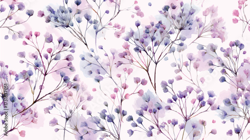 Watercolor background with gypsophila. Purple and pink gypsophila flowers. Romantic watercolor floral pattern. Floral backgrounds. Vector illustration.