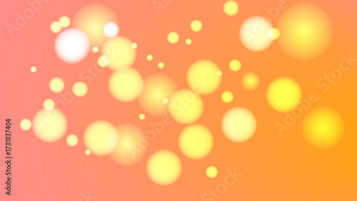 Vibrant abstract background featuring glowing yellow and white bokeh lights on gradient of pink to orange, creating warm and cheerful atmosphere