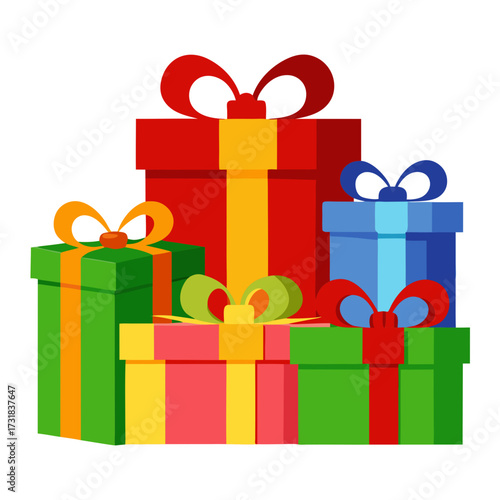 Vector illustration of a collection of colorful gift boxes with ribbons and bows