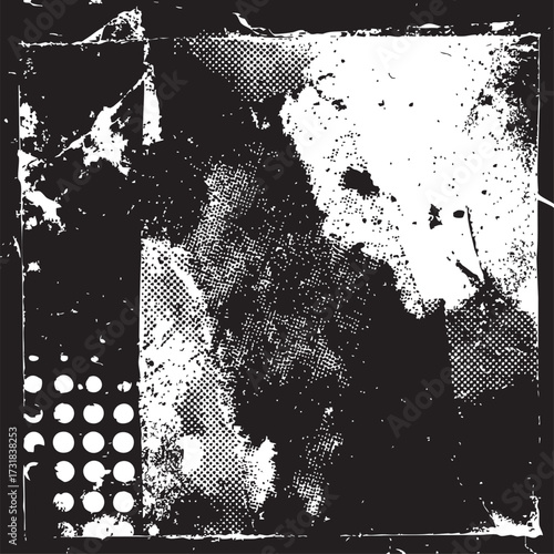 Texture of vintage shabby poster and photos. Effect of old shabby look with stains and cracks. Vector garg overlay. Aesthetic old frame. Vector illustration.