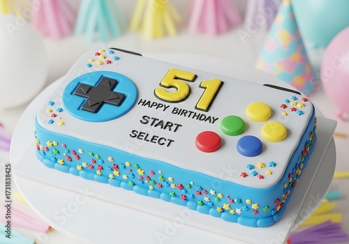 Unique and colorful video game controller themed birthday cake, featuring 