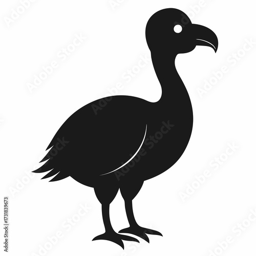 Vector illustration of stylized black silhouette of a dodo bird