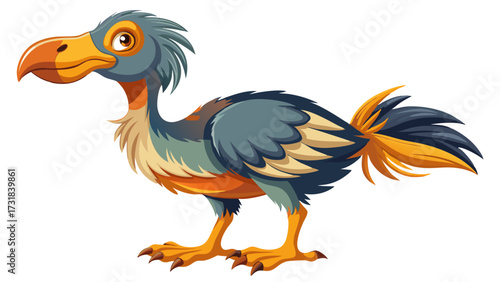 Vector illustration of cartoon illustration of a prehistoric bird with a large beak and colorful feathers