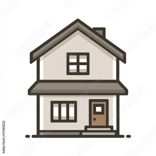 Cute and cozy two story house illustration with neutral colors representing home and family life