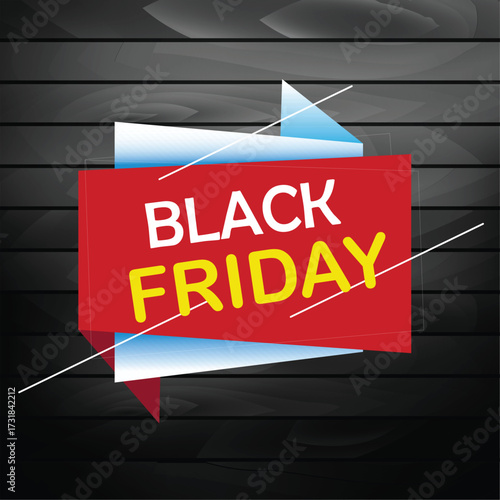 Stylish Black Friday sale banner with bold red and yellow typography on a dark wooden background. Ideal for online shopping promotions, holiday sales, retail discounts, and digital marketing campaigns