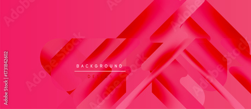 Abstract geometric shapes overlap vibrant pink background. Modern design elements create dynamic visual texture. Minimalist aesthetic.