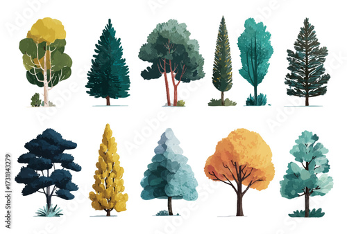 Diverse Collection of Watercolor Trees Illustration for Landscaping and Nature Designs Forest Variety