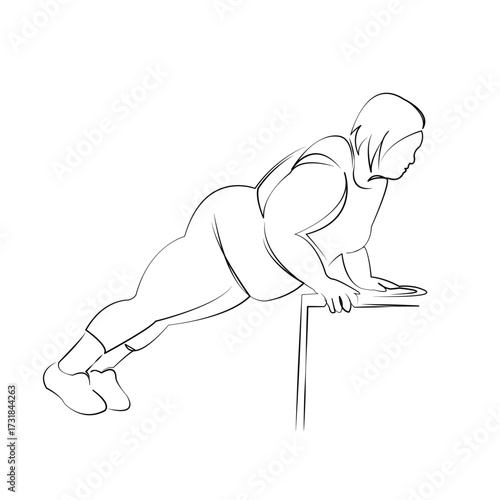 One continuous line drawing on white isolated background. Minimalism linear illustration. sport, woman, outdoors, exercising, person, athlete, female, adult, healthy lifestyle, overweight