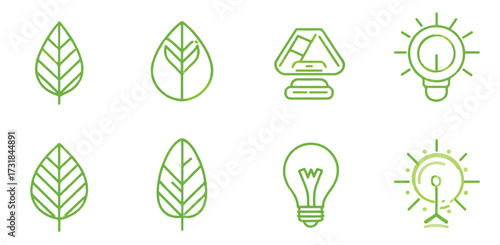 Eco friendly concept with green leaves and light bulbs for environmental sustainability and energy conservation and smart home innovation