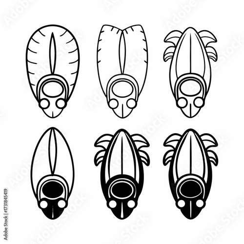 Six stylized squid swimming in different directions vector art