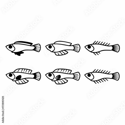 Six fish swimming in different directions vector illustration