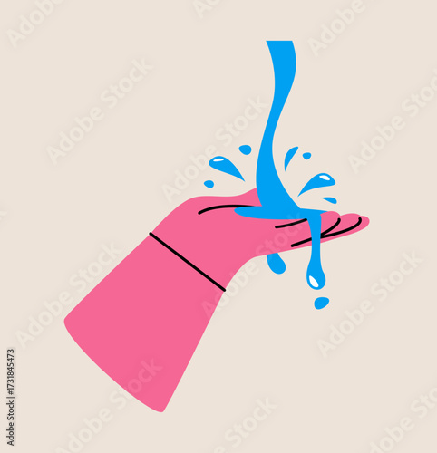 Hand holding water. Colorful vector illustration