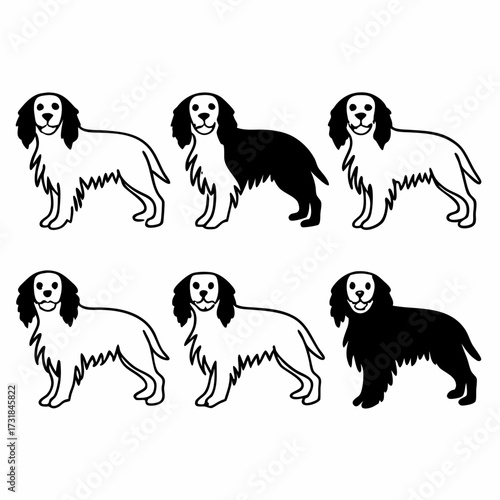 Group of spaniel, vector illustration in doodle style