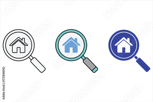 Vector art of house search icon set, , represents real estate, property, home, and finding the perfect place to live or invest in