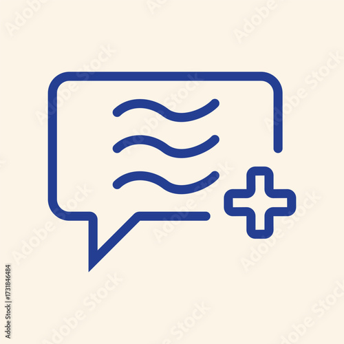 Add new message or comment icon with chat bubble and plus symbol for digital communication and feedback concepts