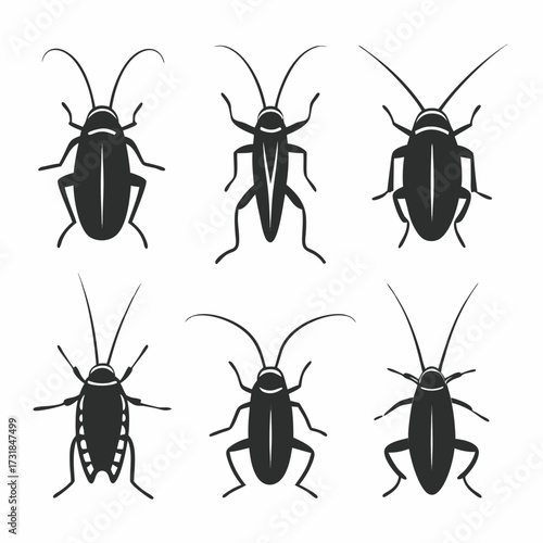 Cockroach vector set, insect pest control clip art collection