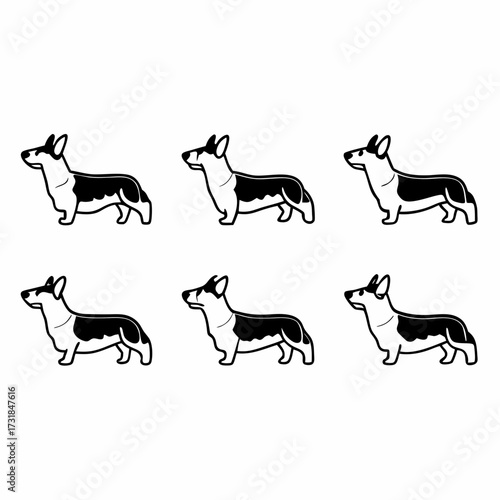 Collection of six corgi silhouettes, showcasing diverse canine forms