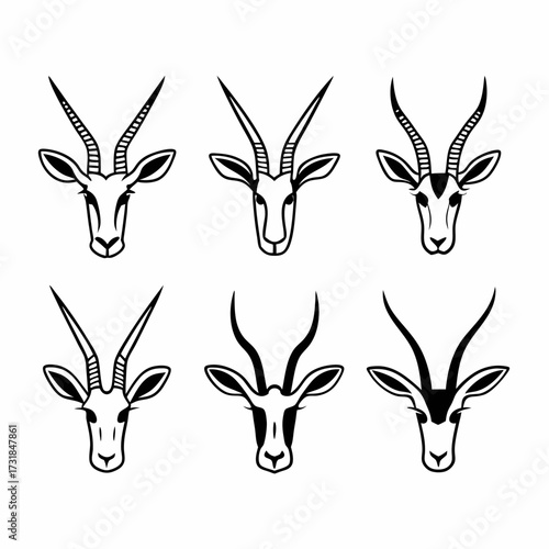 Illustration of various antelope head, showcasing diverse horn shapes