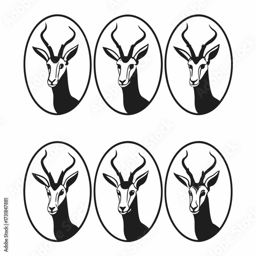 Illustration of antelope head in oval frame, classic and elegant design