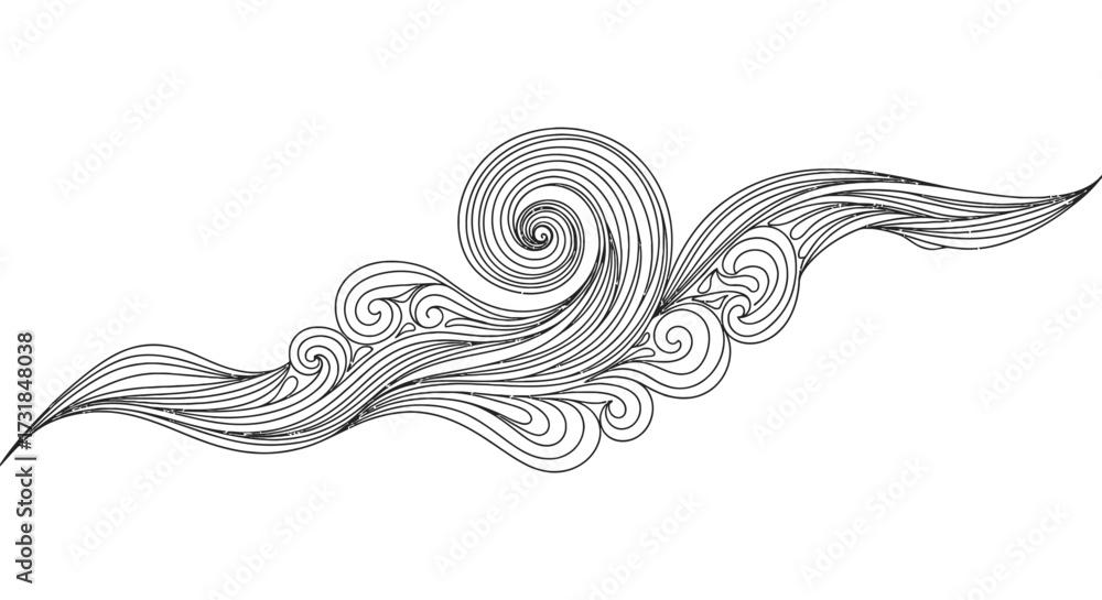 Fototapeta premium Abstract Swirl Cloud or Smoke Zen Doodling Pattern Meditative Adult Coloring Page