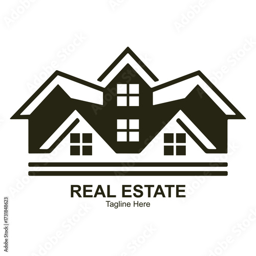 Illustration of dark silhouette of a house with multiple gables and windows, featuring the text reales tate and toptan hoca