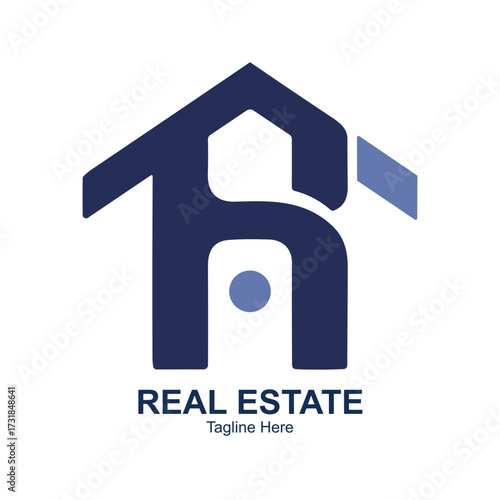 Illustration of modern dark blue house logo with the text reales tate and toptan hoca below