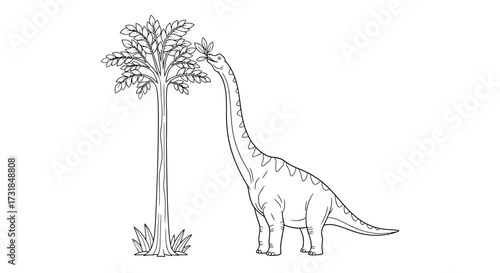 Clean Line Art Brachiosaurus Reaching for Leaves Adult Prehistoric Coloring Page Fun