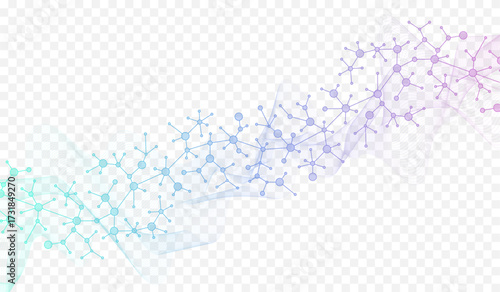 Colorful molecules background with DNA helix, DNA strand, DNA Test. Molecule or atom, neurons. Abstract structure for science, healthcare or medical background, banner. Scientific vector illustration