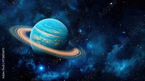 Realistic Detailed Planet with Rings and Starry Background Space Scene. Ai Generated Images