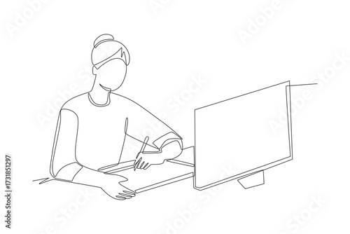 Female 3D asset and animation creator. 3d modeling and animation concept one-line drawing