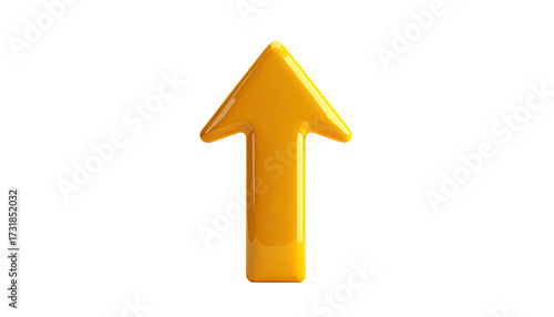 A glossy, gold-colored arrow pointing upwards against a stark black background