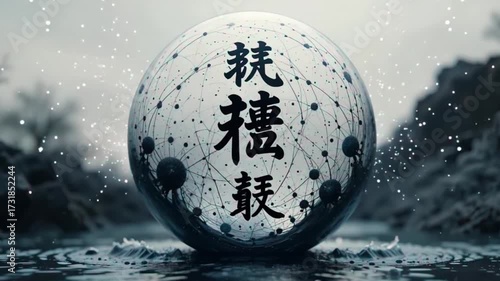 Neural Calligraphy Sphere - 4K Cosmic Tradition Fusion for Contemplative Visuals & Art  