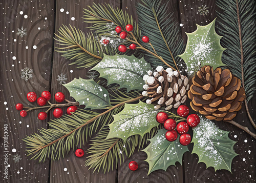 christmas background with fir branches and cones wallpaper