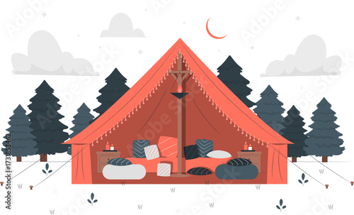 Glamping Semi Flat Illustrations
