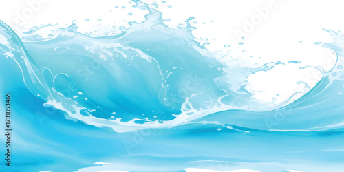 Blue Sea Wave with Energy and Foam Splash Dynamic Water Illustration for Creative Ocean Background and Nature Marine Design