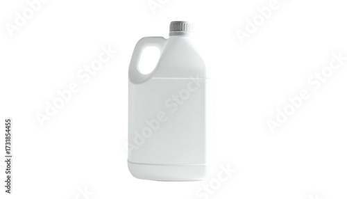 Plastic white jug with handle, a screw top lid, against a stark black backdrop