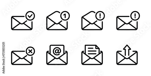 Email notification icons - inbox, message alert, document, outgoing mail
