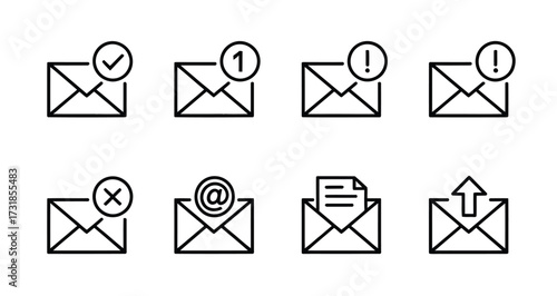 Communication email icons – inbox, alert, message, documents