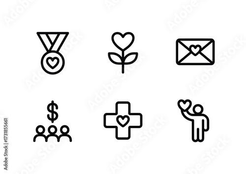 Charity and nonprofit icons - donation, healthcare, love, support