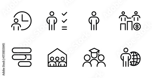 Business people icons - teamwork, leadership, time management, education, global growth
