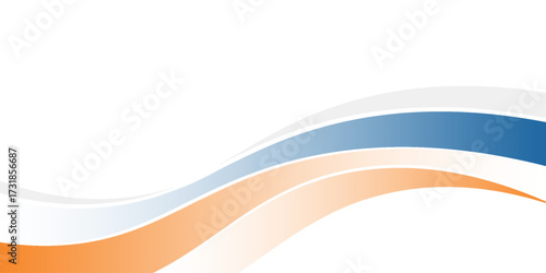 Blue and orange geometric business banner design. Creative banner design with wave shapes and lines for template. Simple design on white horizontal banner.