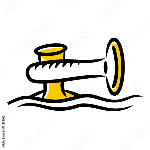 Yellow boat drain plug illustration with waves background  