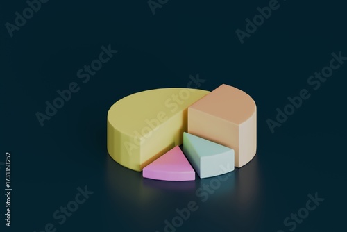 Pastel 3D pie chart with raised slices on dark teal