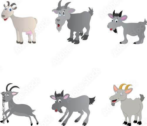 Funny farm animal silhouette vector illustration set with sheep, goat, and cow